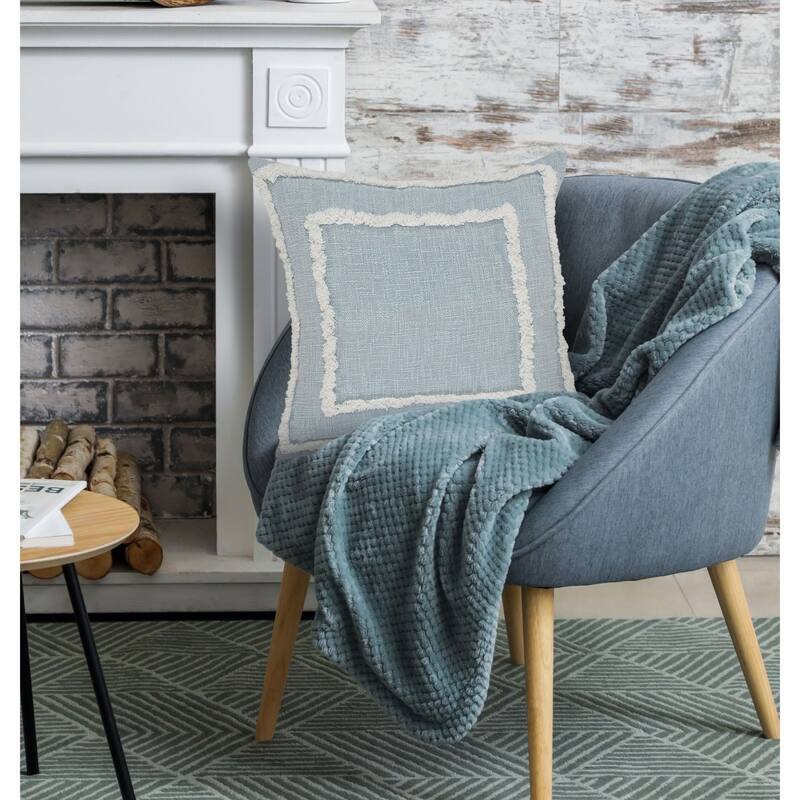 20" Blue and White Tufted Square Throw Pillow