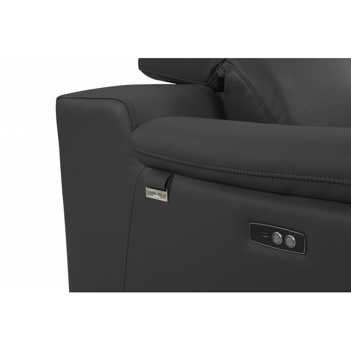 HomeRoots 86" Dark Gray Italian Leather USB Reclining Sofa With Silver Legs - 290