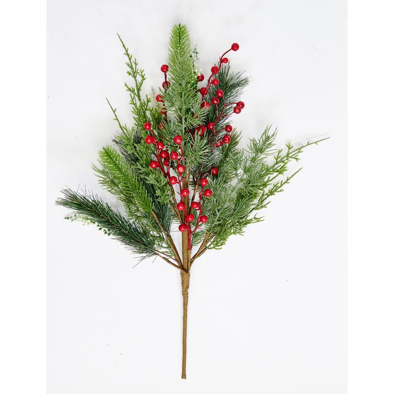 23" Artificial Christmas Pine and Red Berry Bush, Set of 3 - 23