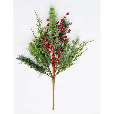 23" Artificial Christmas Pine and Red Berry Bush, Set of 3 - 23