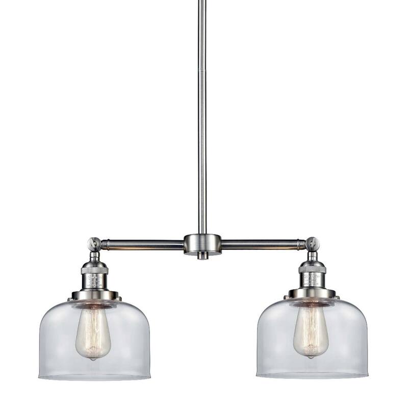 Innovations Lighting Large Bell 2 Light 24" Wide Linear Chandelier - Brushed Satin Nickel / Clear