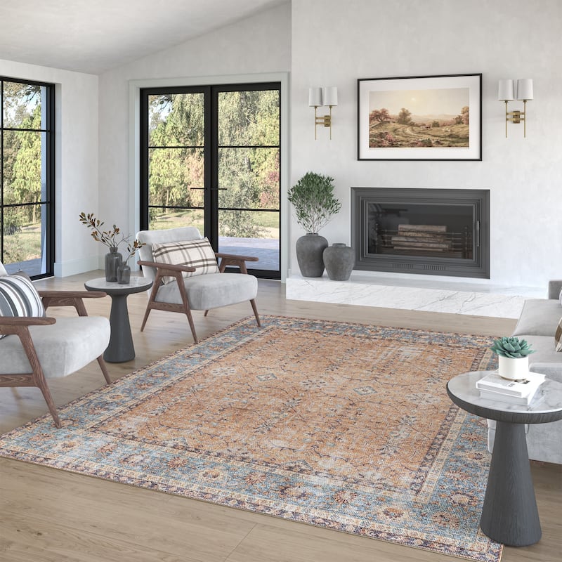Park Avenue Traditional Border Indoor Machine Washable Area Rug