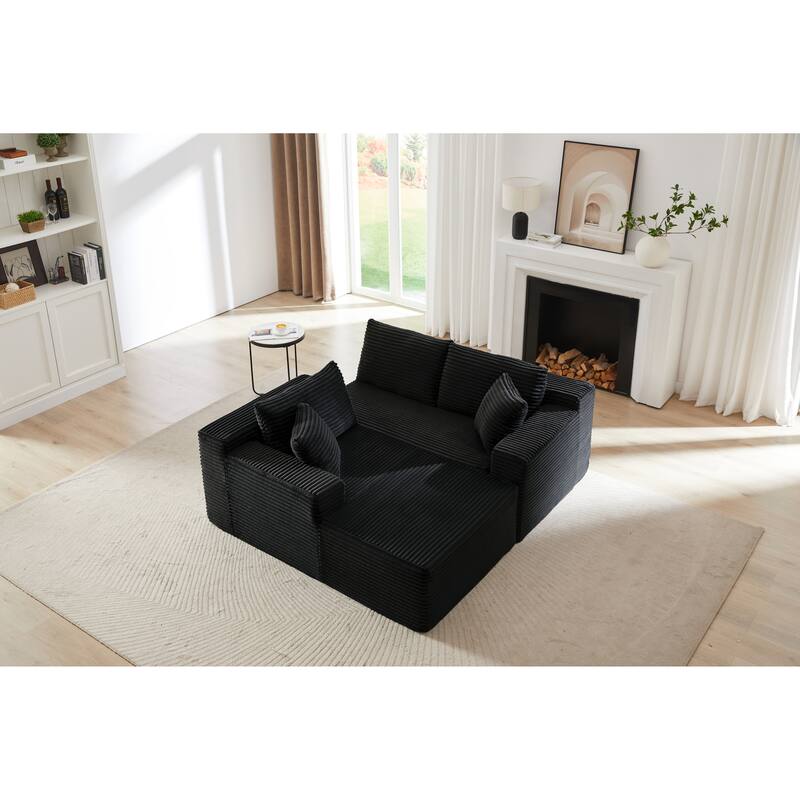 L-Shaped Modular Sectional Sofa with Chaise Lounge, Corduroy Cloud Boneless Couch with Deep Seat, Full-Compression 4 Seat Sofa