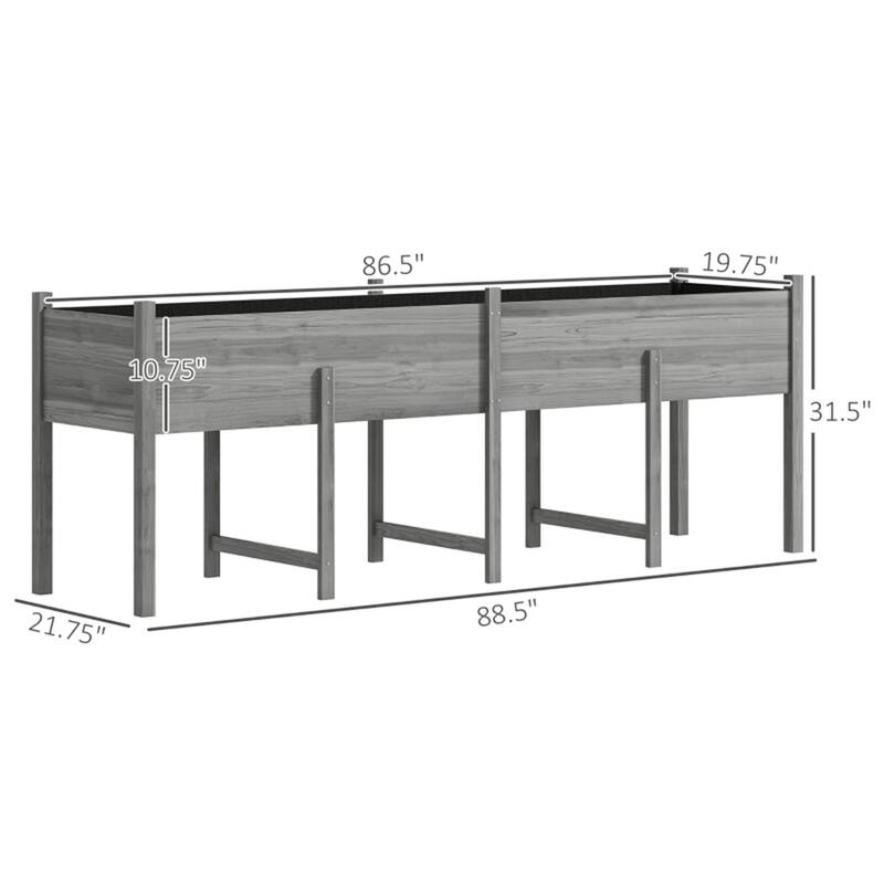 Elevated Outdoor Fir Wood Planter Box for Vegetables Herbs and Flowers with Drainage System - 88.5" L x 21.75" W x 31.5" H