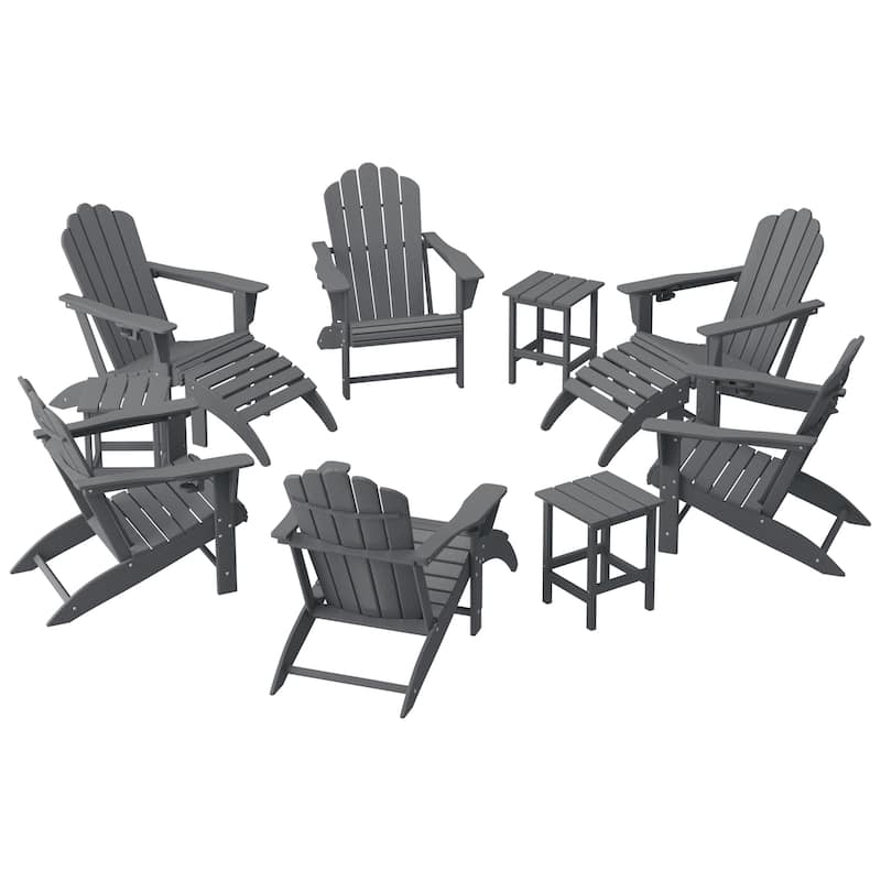 Aderson Outdoor Poly Adirondack Chair With Ottoman And Side Table 12-Piece Set - Gray