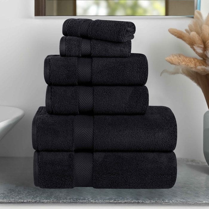 Superior Soft and Absorbent Zero Twist Cotton 6-piece Towel Set - Black