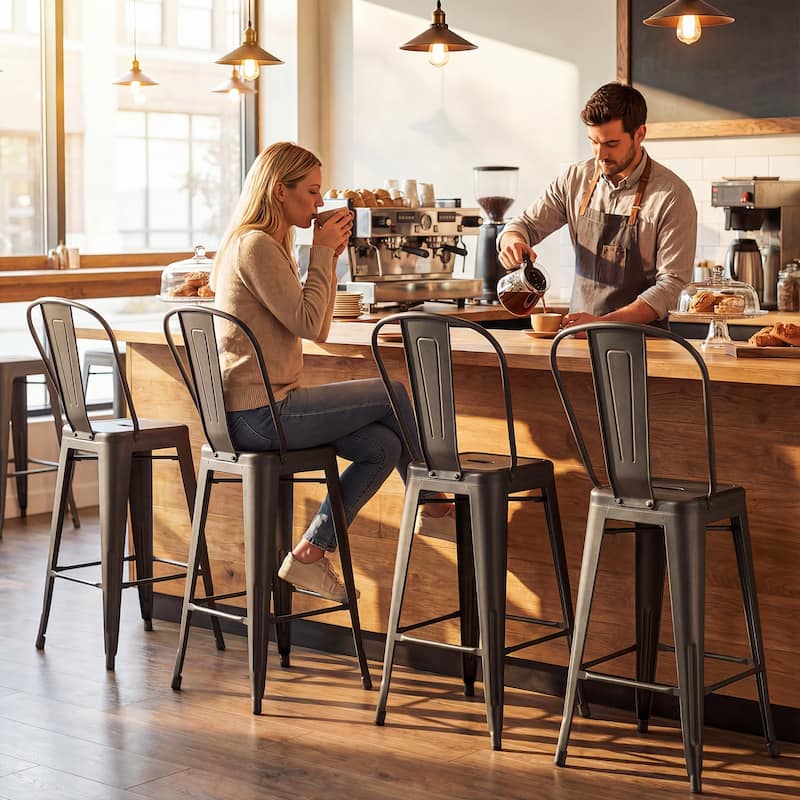 Gymax Metal Bar Stools Set of 4 24'' Counter Height Barstools w/