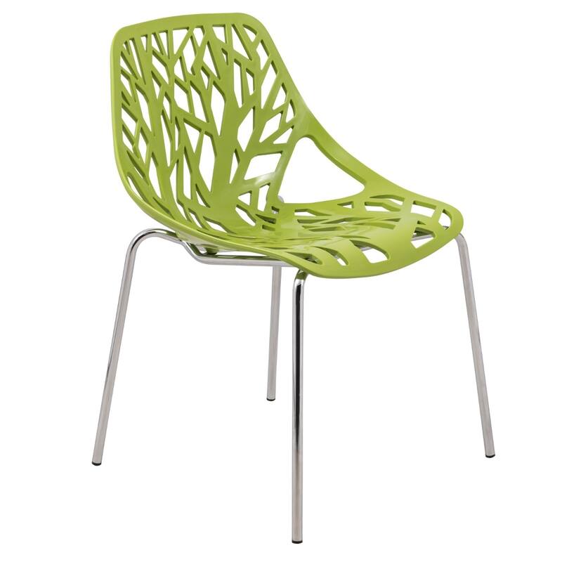 Asbury Stackable Dining Chair with Chrome Legs Side Chair with Modern Cut-Out Design Backrest - Green