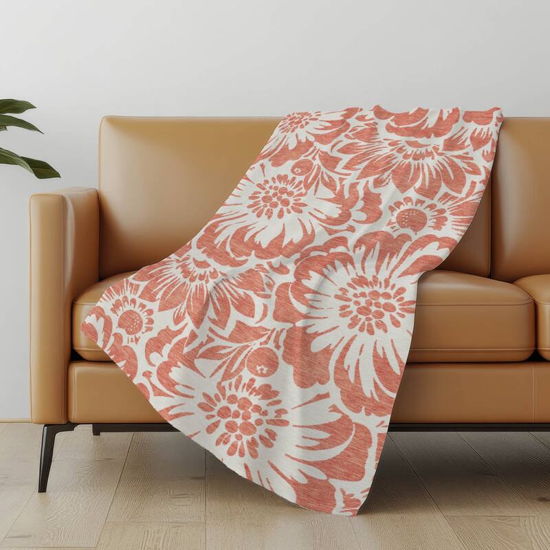 Premium Machine Washable Modern Floral Sherpa Throw Blanket