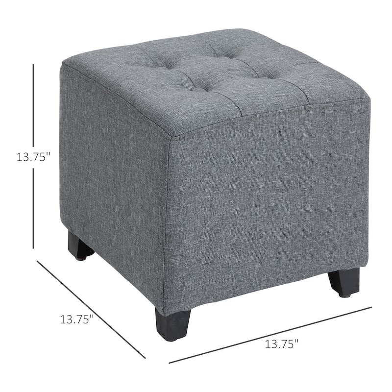 HOMCOM Tufted Ottoman Linen-Touch Fabric Upholstered Footrest Stool with Anti-Slip Pads