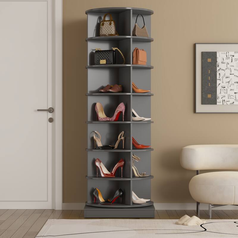 Rotatable Shoe Organizer Rack Cabinet with 7 Layers and 28-Pair Capacity, Compact Design for Entryway, Hallway Shoe Storage