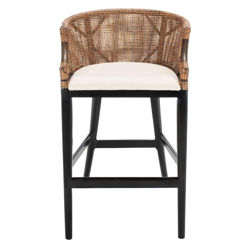 SAFAVIEH Brando Solid Wood Rattan 30-inch Seat Height Bar Stool (Fully Assembled) - 22.3" W x 20.5" L x 39" H