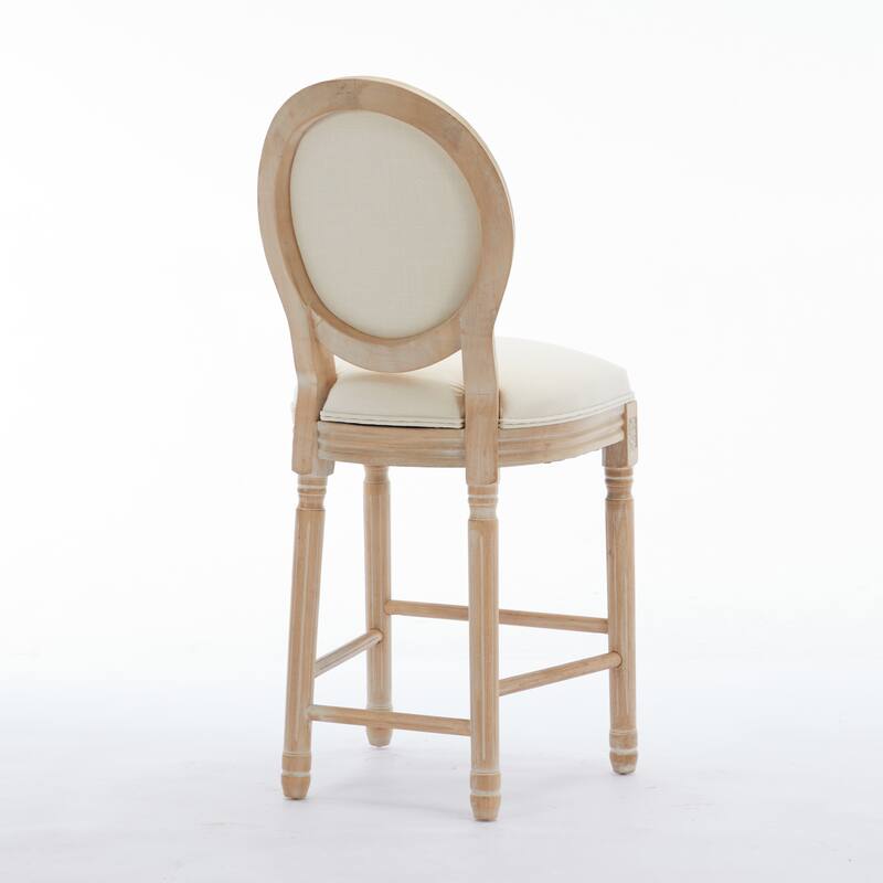 Classic French Country Solid Wood Bar Chairs Set of 2, with Upholstered Seat and Sponge Backrest