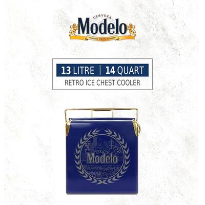 Modelo Retro Ice Chest Beverage Cooler with Bottle Opener 13L (14 qt) 18 Can, Blue and Gold