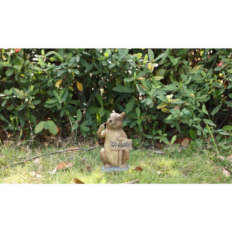 9.25" Squirrel Holding Go Away Sign Outdoor Garden Statue