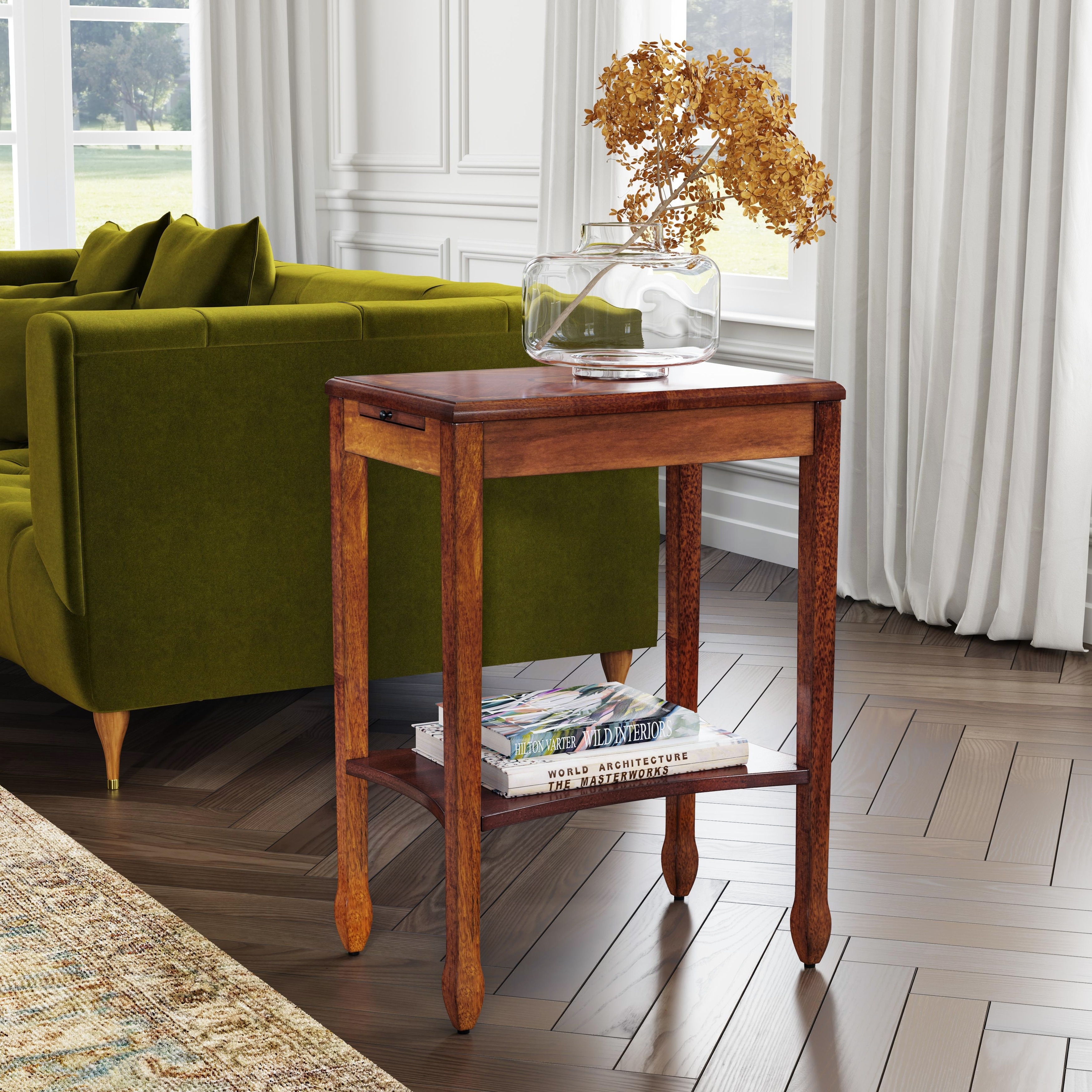 Handmade Butler Gilbert Olive Ash Varnished Wood Veneer Burl End Table