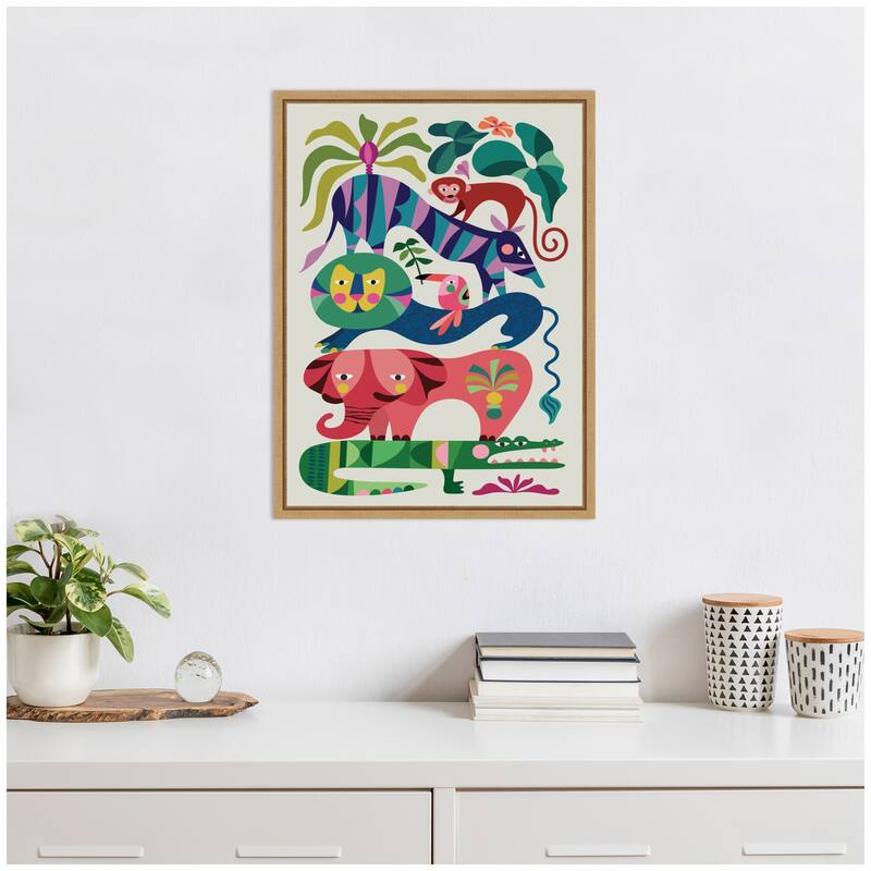Kate and Laurel Sylvie Safari Animals Framed Canvas by Rachel Lee