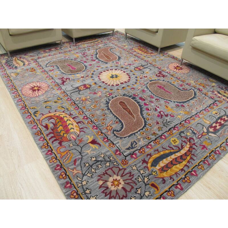 Hand-tufted Wool Blue Transitional Floral Paisley Aea Rug