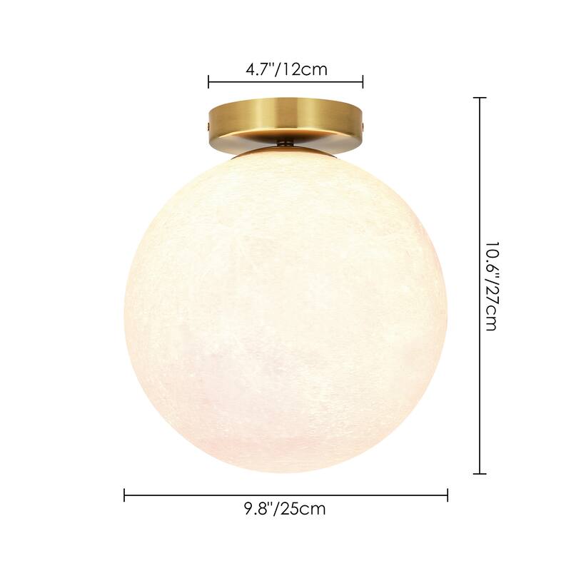1-Light Modern 3D Printed Moon Plastic Gold Flush Mount Ceiling Light for Bedroom - 9.8 in. W x 10.6 in.H