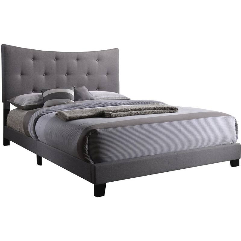 Gray Casual Queen Bed with Button-Tufted Headboard