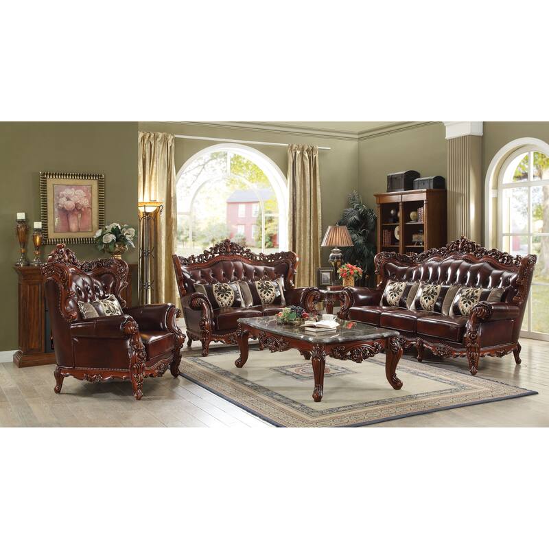Helene Cherry and Walnut Loveseat with 3-Pillows