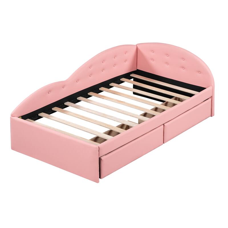 Twin Size PU Upholstered Tufted Daybed with Two Drawers