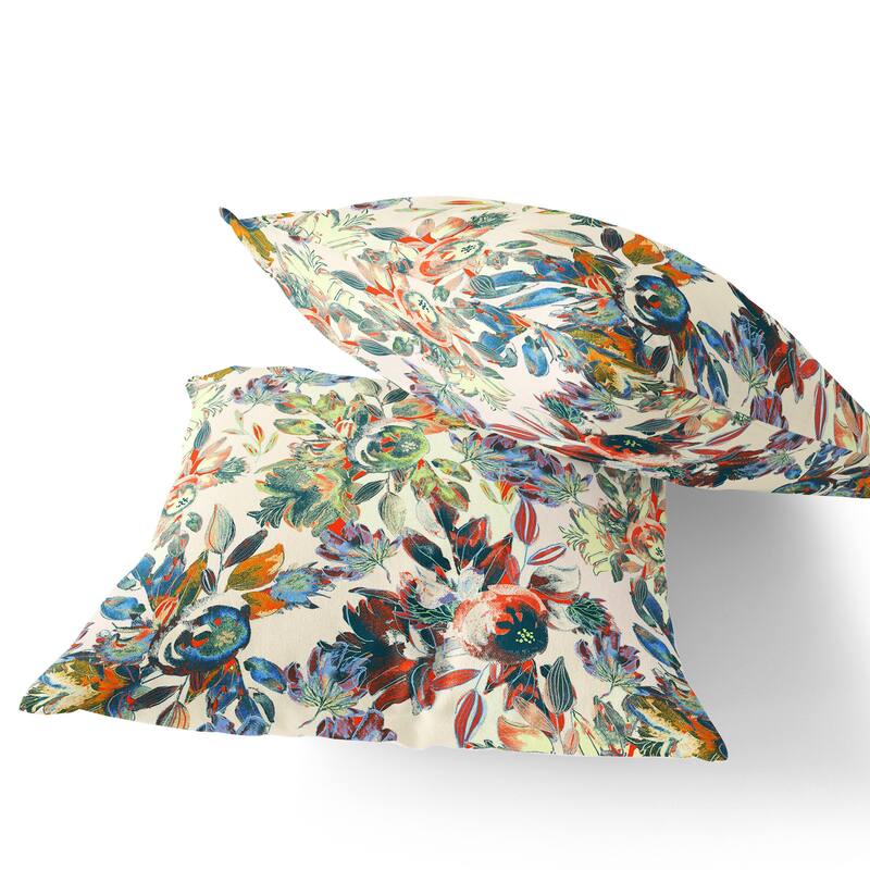 HomeRoots Set of Two 16" X 16" Green and Yellow Blown Seam Floral Indoor Outdoor Throw Pillow - 16.00' X '16.00' X '5.00