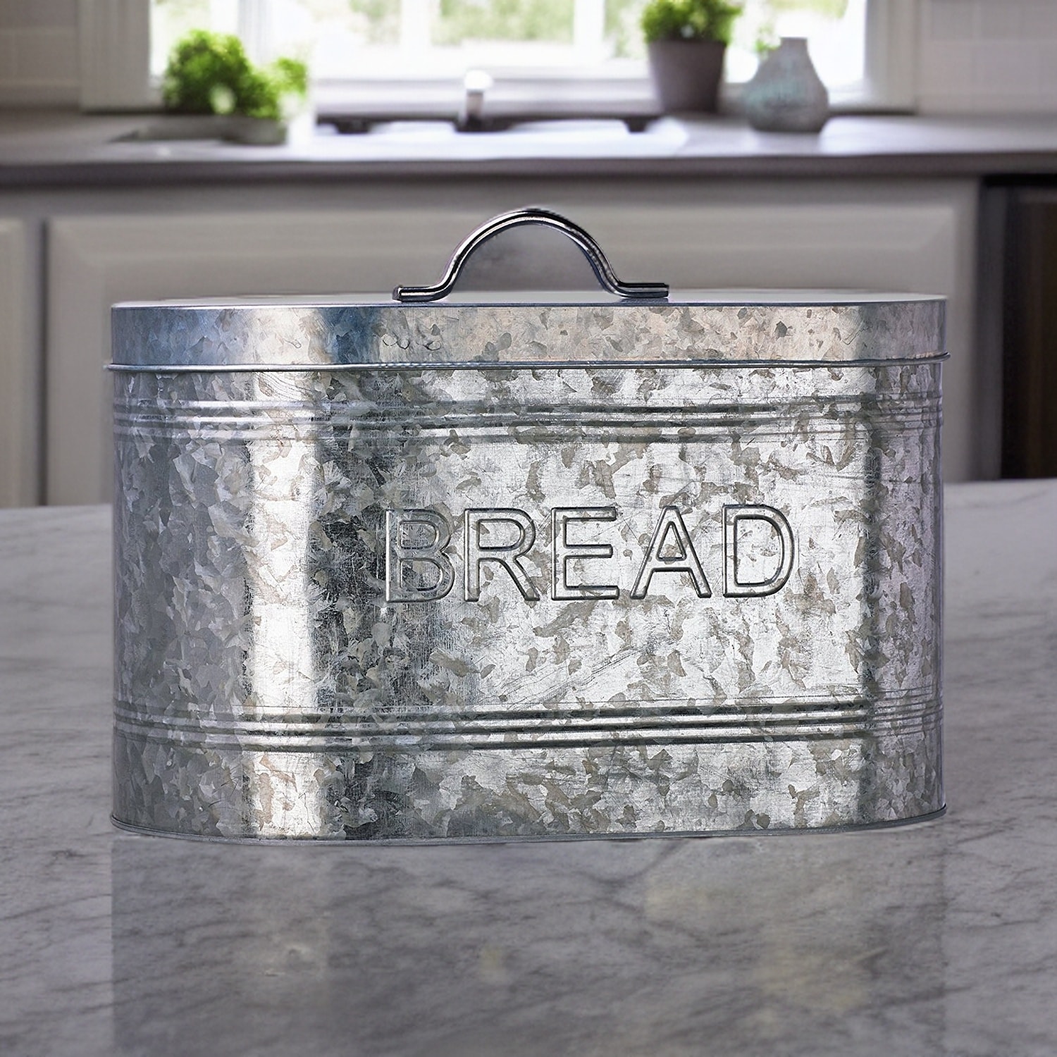 Amici Home Rustic Kitchen Galvanized Metal Storage Bread Bin With