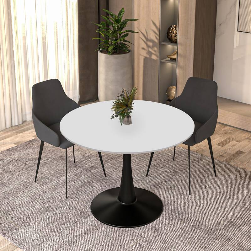 LeisureMod Bristol 40" Round Dining Table for 4 with MDF Wood Tabletop in Black Steel Base for Kitchen & Dining Room