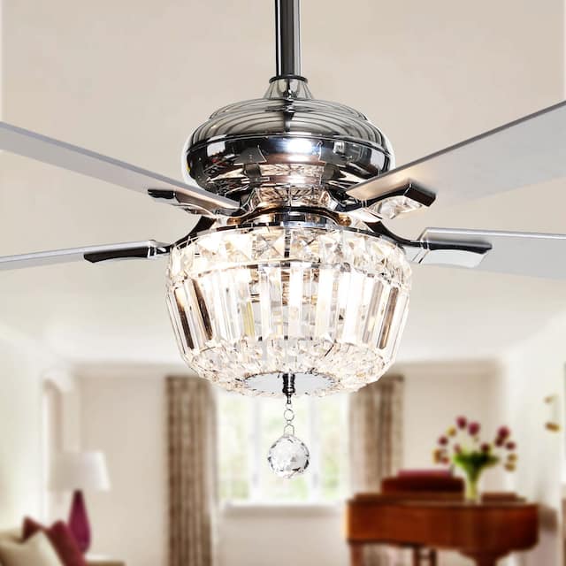 Chrome 52-in Fandelier 5-Blade Crystal Ceiling Fan with Light Kit