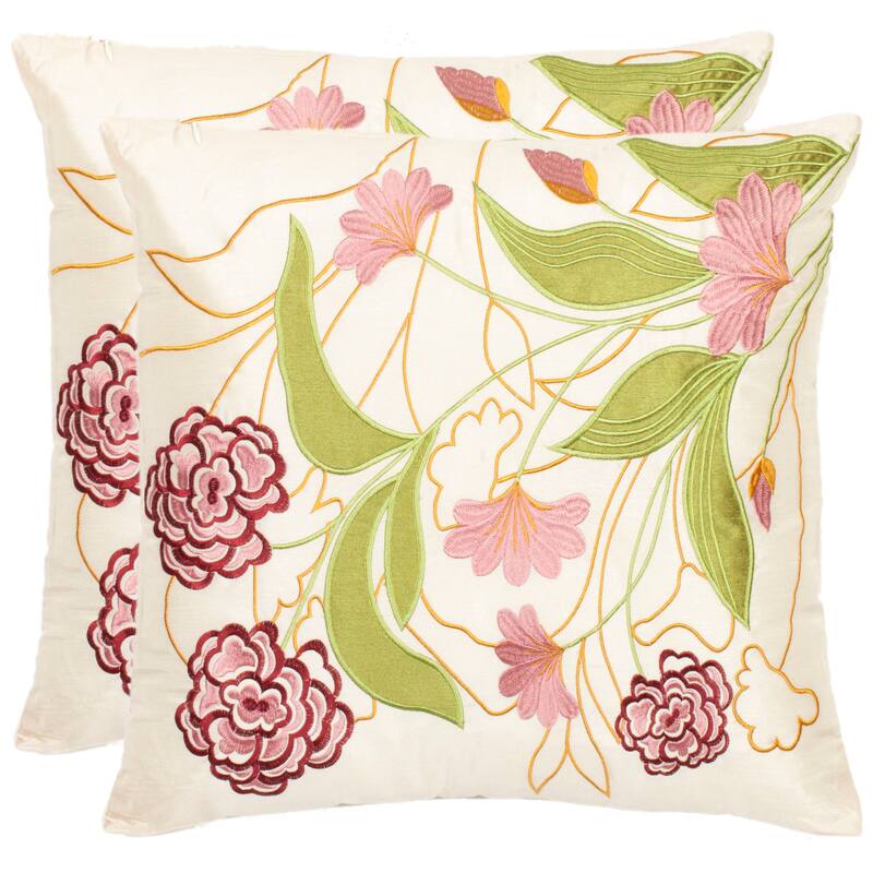 SAFAVIEH Home Pink Ruby 18-inch Square Embroidered Decorative Throw Pillow