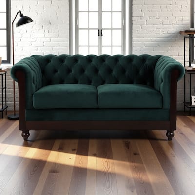59.44" Velvet Chesterfield Loveseat Sofa with Rolled Arms, Tufted Backrest and 600LB Capacity