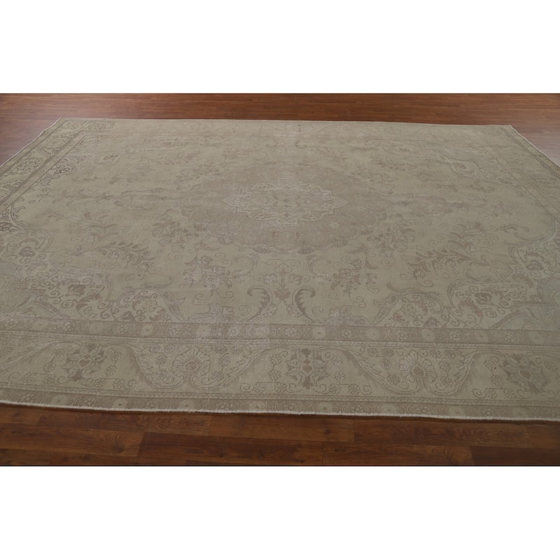 Distressed Tabriz Vintage Persian Rug Handmade Wool Carpet - 9'4" x 12'8"