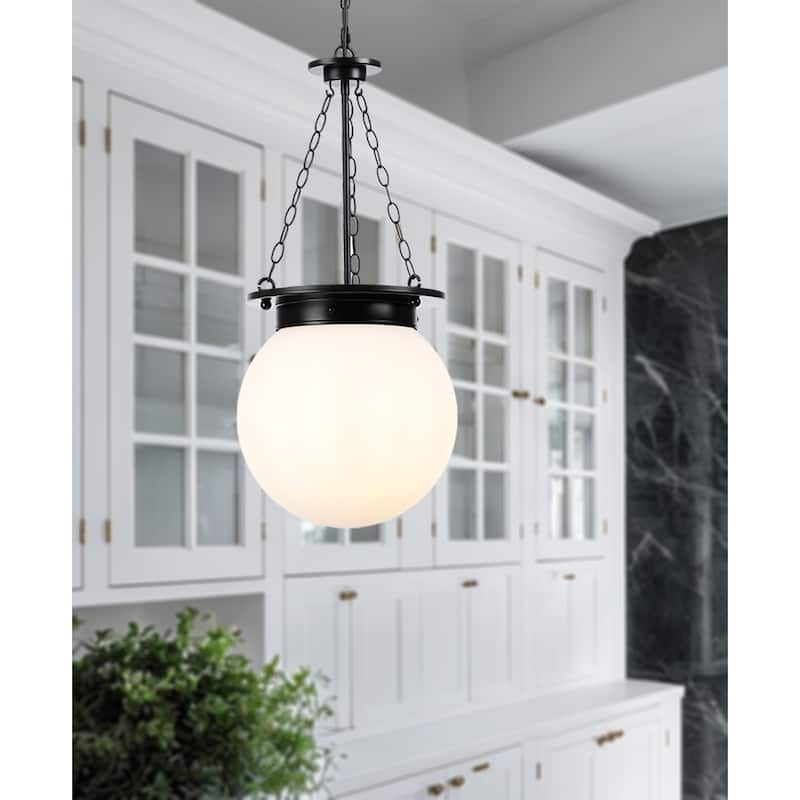 1-Light Novelty Chain Design Black Pendant Lamp with Opal Glass Shade - Black