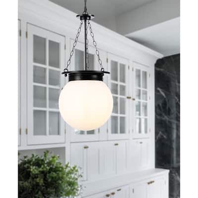 1-Light Stylish Chain Design Black Pendant Lamp with Opal Glass Shade