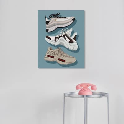 Wynwood Studio Fashion and Glam Glam Sneakers Blue and Modern & Contemporary Wall Art Canvas Print