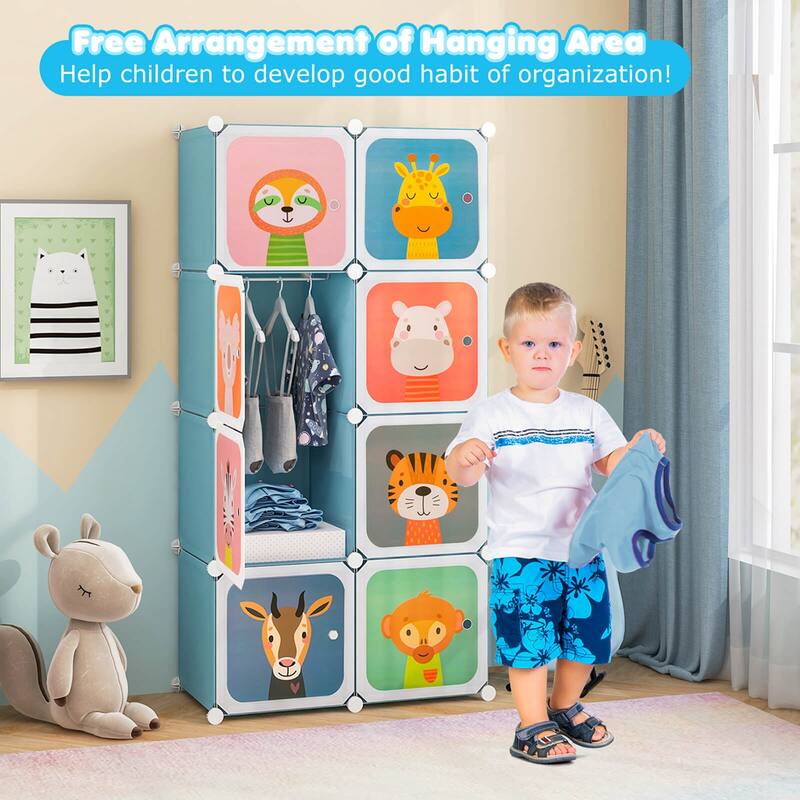 Costway 8-Cube Kids Wardrobe Baby Dresser Bedroom Armoire Clothes