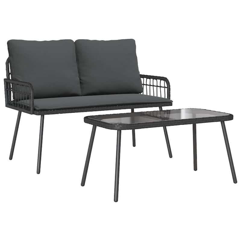 vidaXL 2 Piece Garden Dining Set with Cushions Black Poly Rattan - 41.7 x 20.1 x 35.4