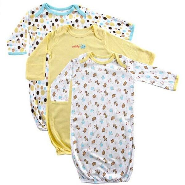 slide 1 of 1, Luvable Friends Baby Cotton Long-Sleeve Gowns 3pk, Yellow