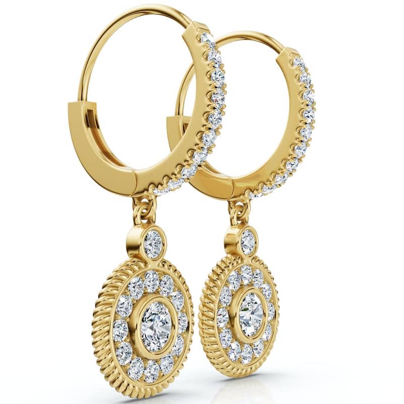 Bliss Diamond 3/4Ct Dangle Diamond Earrings 1 1/10" Tall Lab Grown Gold EF/VS - Yellow