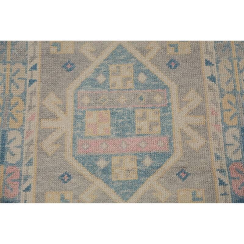 Hand Knotted Oriental 100% Wool Carpet Transitional Geometric Greys & Charcoal Oushak Runner Rug - 17' 6'' X 3' 1''