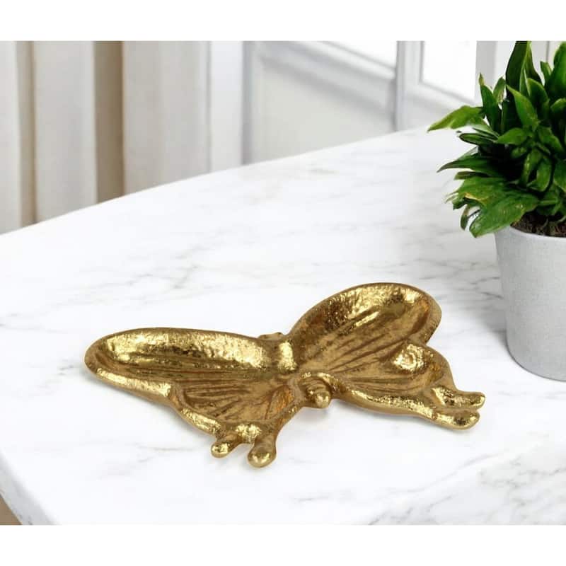 HomeRoots 6" Gold Cast Iron Butterfly Handmade Trinket Tray - Gold