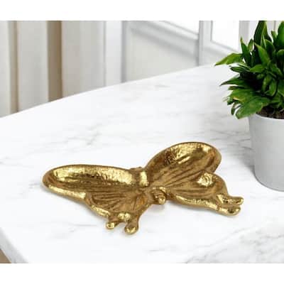 HomeRoots 6" Gold Cast Iron Butterfly Handmade Trinket Tray