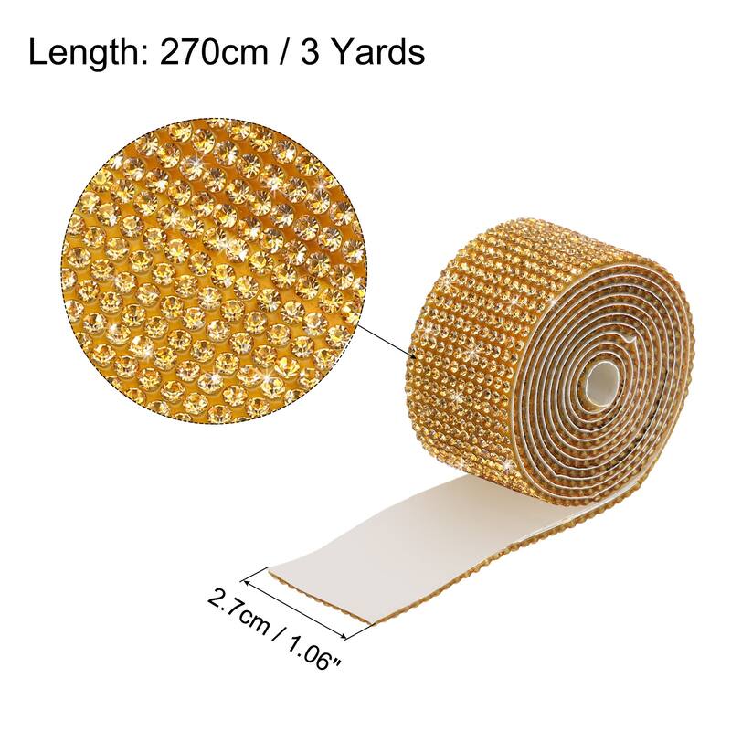 3Roll 3 Yards 8mm Diamond Ribbon White - Bright Gold - 27mm