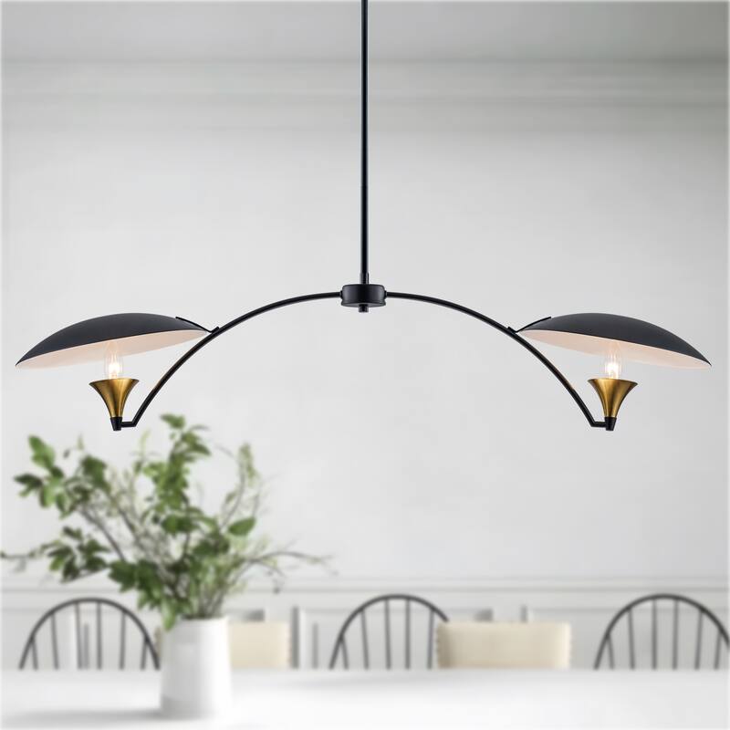 Starsky 2-Light Modern Black&Gold Linear Pendant Light for Kitchen Island - Black