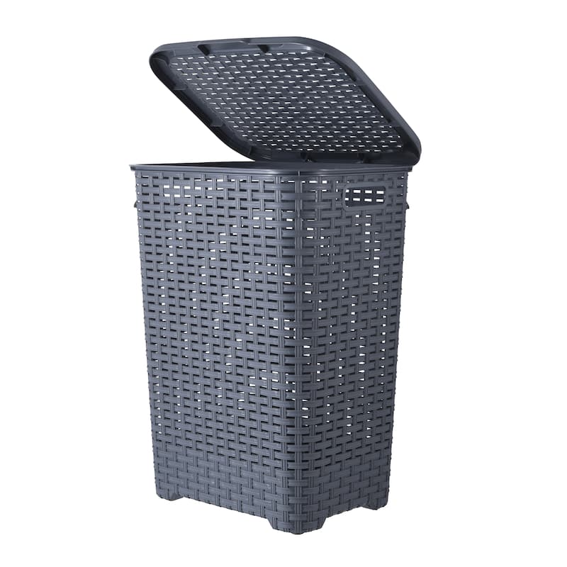 Superio Plastic Wicker Laundry Hamper with Lid Large Capacity - Capacity: 60l