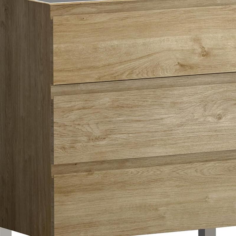 HomeRoots 32" Oak Wood Freestanding Bathroom Vanity With White Sink And Three Drawers - 32.00 in. x 39.06 in. x 18.10 in.
