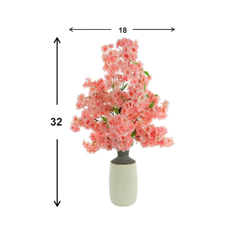 Cherry Blossom Florals in a Ceramic Vase - Pink, Cream, Gray