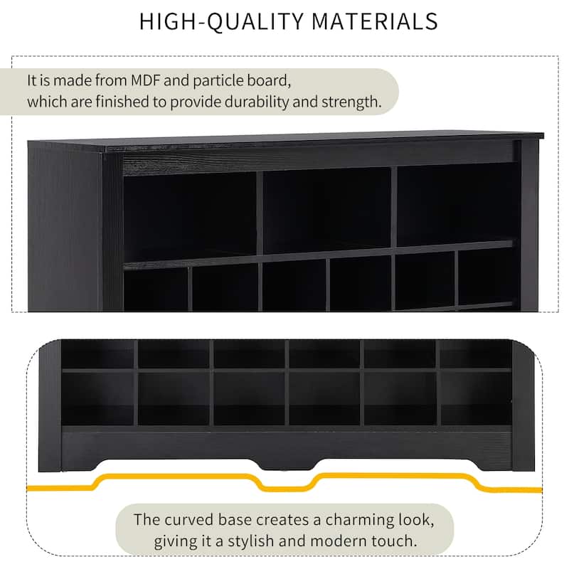 45.2" Modern 24-Cubby Shoe Storage Cabinet, Freestanding MDF Shoe Organizer Console with Curved Base for Entryway