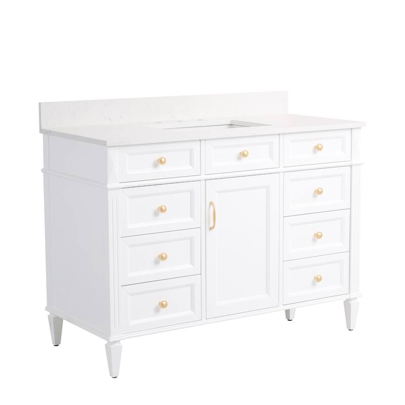 35''H Solid Wood Bath Vanity With Carrera White Quartz Top and Sink